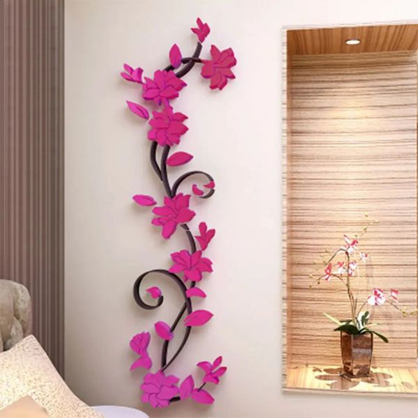3D Wall Stickers DIY Removable Art Vinyl Vase Flower Tree Decal Mural Home Bedroom Decoration 241230
