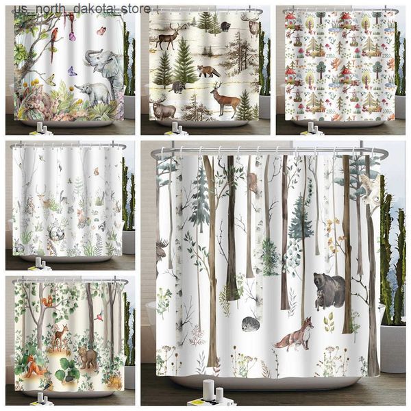 Shower Curtains Rlsgjlkjk Forest Animal Shower Curtains Jungle Trees Plants Wildlife Bears Fox Deer Modern Minimalist Bathroom Shower Curtai