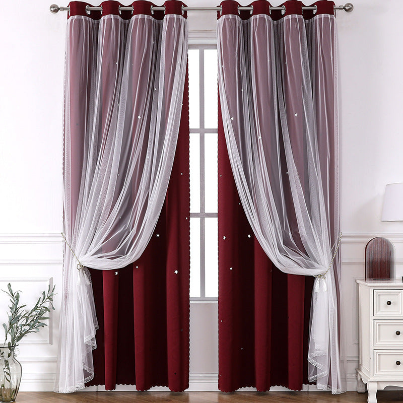 YL-36553 specializes in lace double-layer hollow star finished blackout curtain wholesale curtain