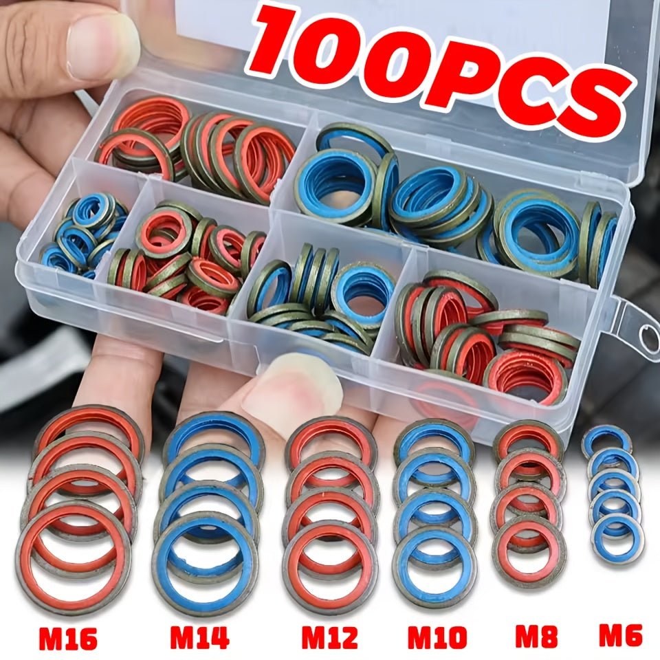 TEMU 100pcs-box Car Oil Drain Plug Gasket Car Engine Combination Gasket Repair Kit Rubber O-ring Bonded Washer M6 M8 M10 M12 M14 M16