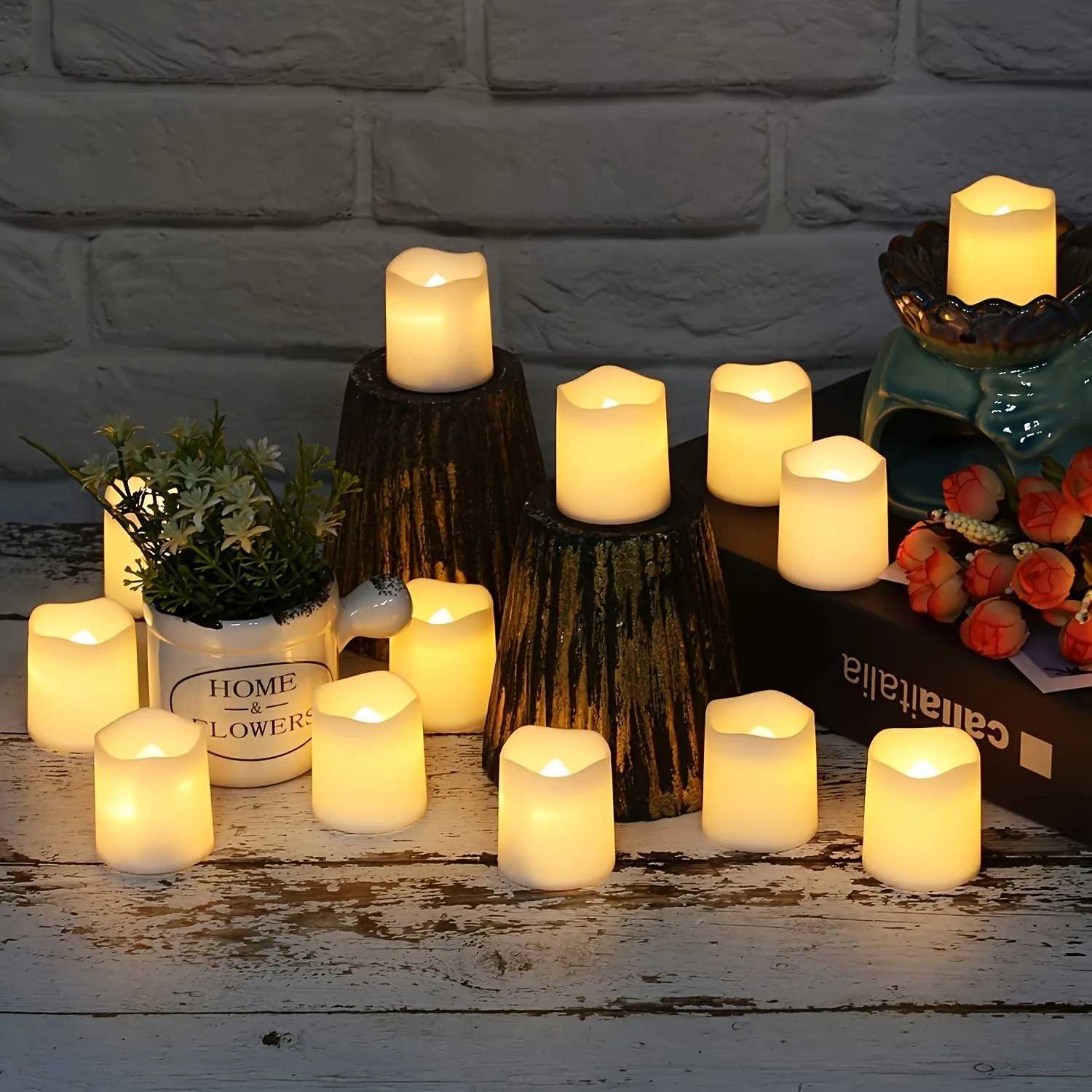 24pcs Flameless Votive Candles Flameless Electric Fake Candle 7Hour Battery Operated LED Tea Lights In Warm White For Wedding Y240815