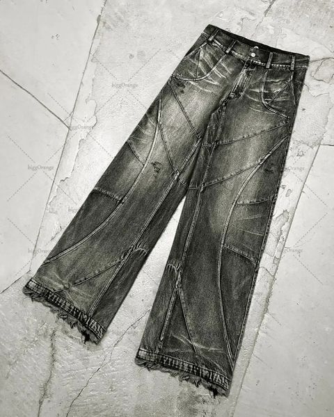 Y2K Destruído Jeans Jeans Destruído Jeans Black Jeans Gothic Style Street Trend Clothing Retro Palnta de perna larga e larga Fall Caras 2412