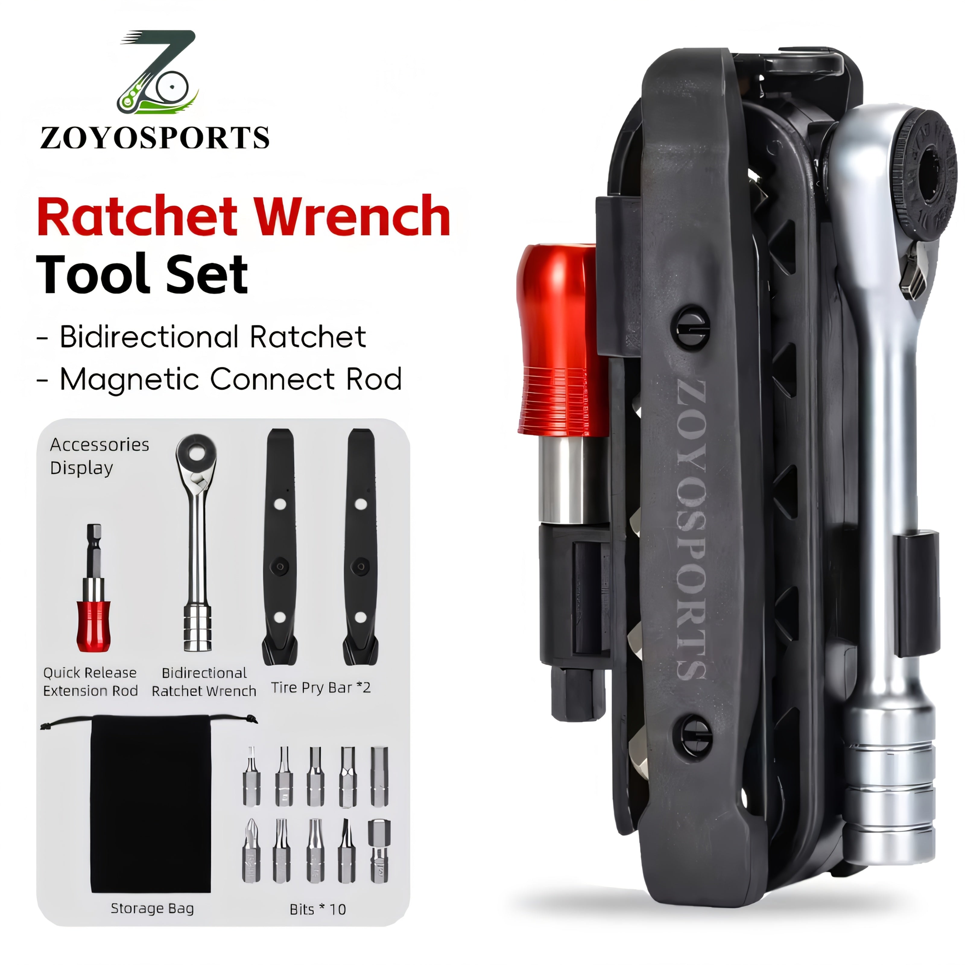 TEMU Zoyosports Portable Ratchet Wrench Tool Kit Multi Function Repair Tools Set Release Socket Tire Lever Screwdriver Spanner