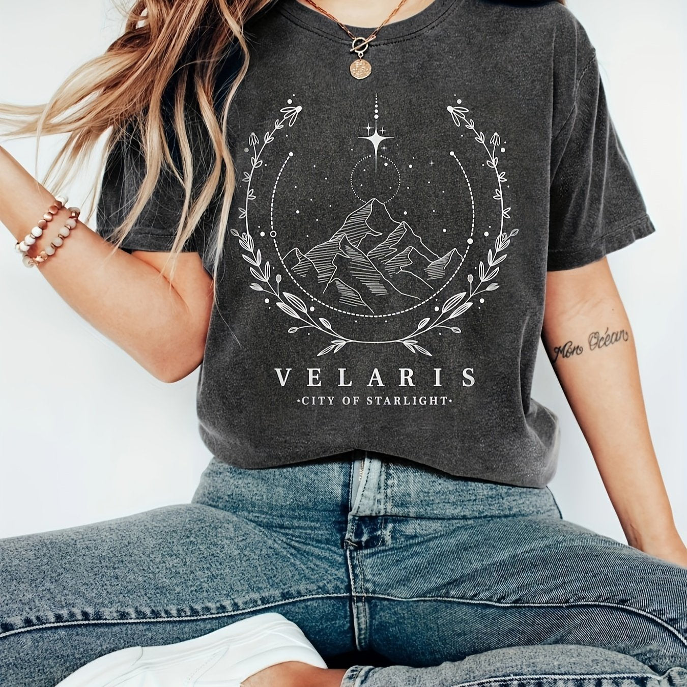 TEMU Mountain & Letter Neck T-shirt, Casual Short Sleeve Top For , Women's Clothing