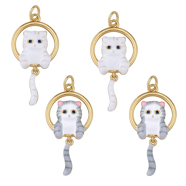 4 pièces 2 couleurs placage en laiton pendentifs en émail