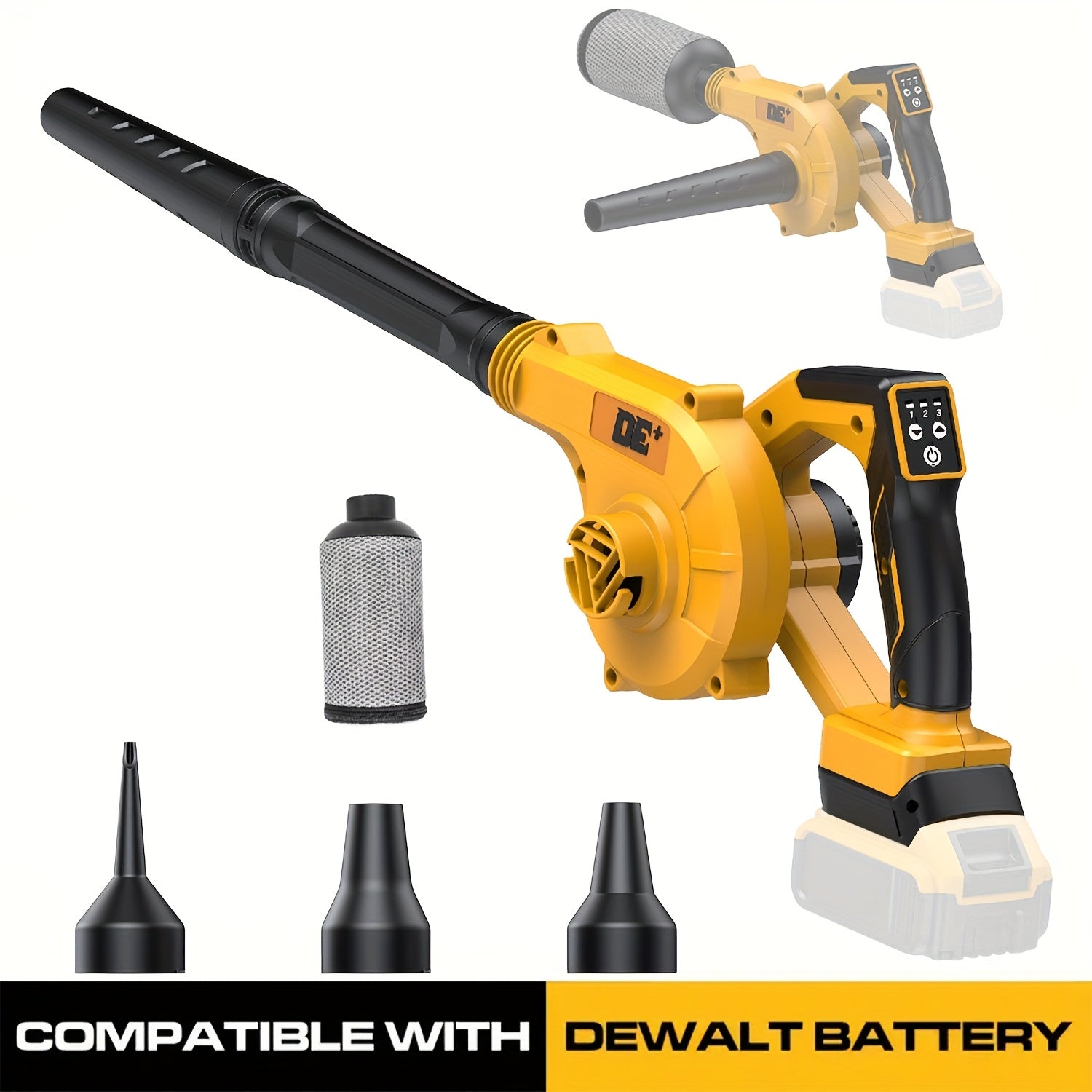 TEMU Cordless Leaf Blower Vacuum, Compatible With 20v, 190mph, No Battery, 3 & 20" Tube, 3 Nozzles For Inflation-deflation, Power Tools For Home