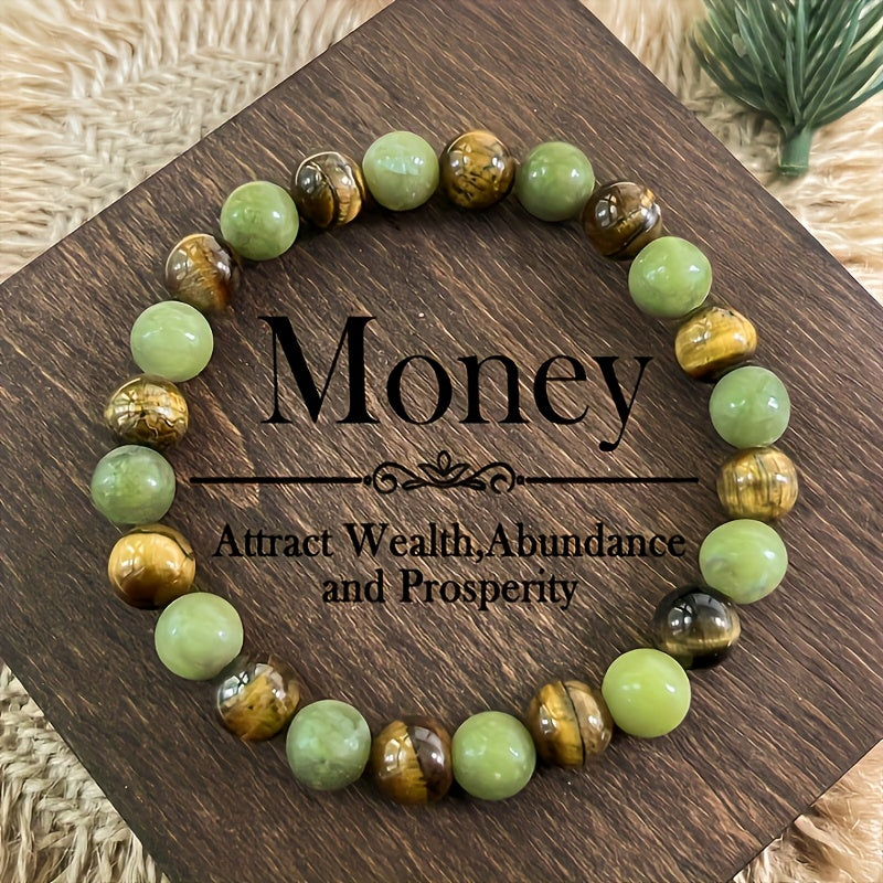 TEMU Money Retro Stone Bracelet, 8mm Eye Stone And South Stone - Elastic Beaded Jewelry For Bringing Wealth, Success, And Good Luck, Encouraging