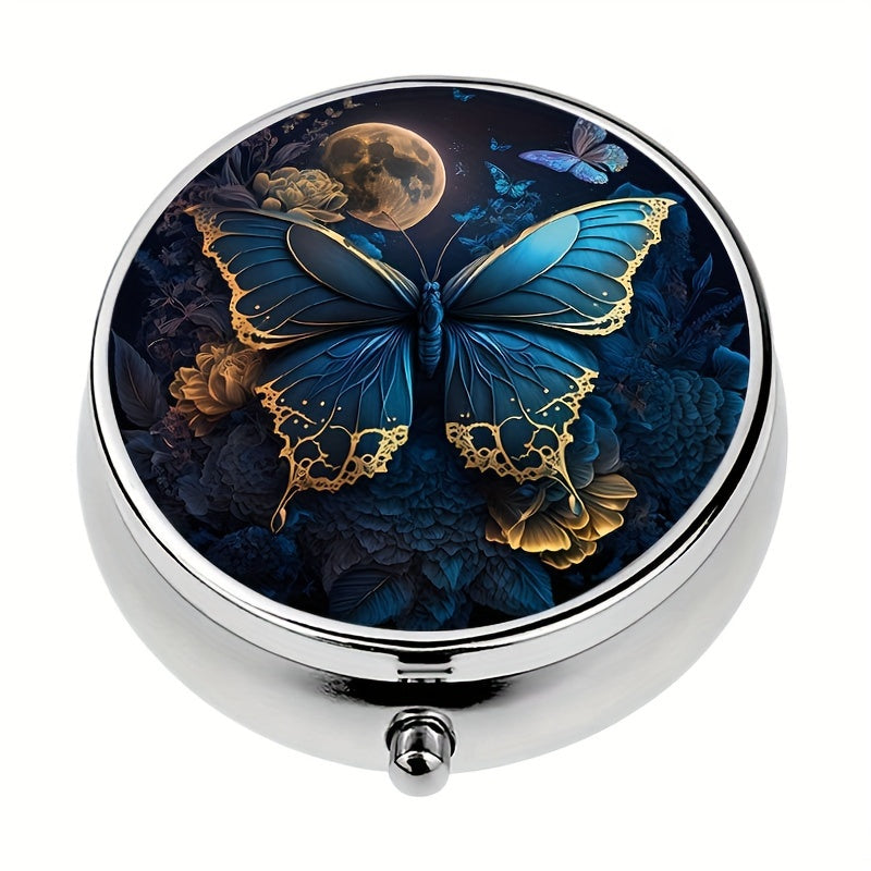 TEMU 1pc Round Pill Box, Metal Round Mini Medicine Storage Box, 3 Compartment Medicine Holder Travel Pill Case Decorative Box Vitamin Pill Organizer