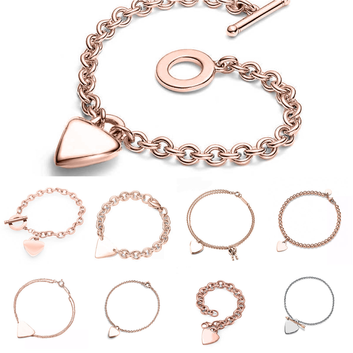 Elegant bracelet designer designer jewelry women heart bracelet Rose Gold Plated Charms stainless steel jewellery charm bracelet 925 sterling silver