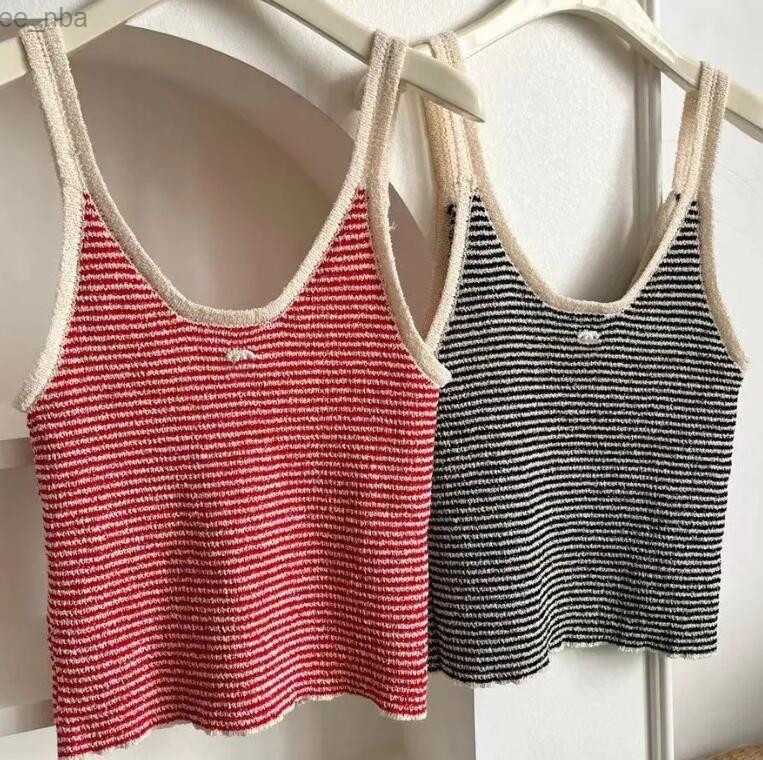 Embroidery vintage Womens Tanks Camis stripes Knitted vest sleeveless sweater tank top