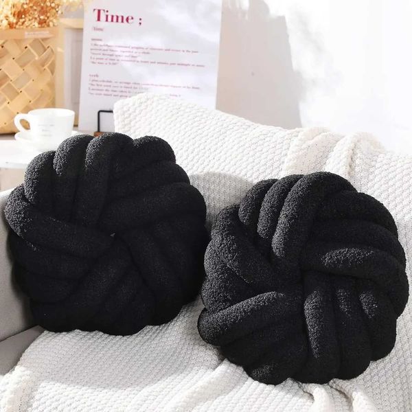 Sofa decorative pillow bedroom plush throw knot pillow soft handmade chair cushion used for living room car decoration (black) W240816