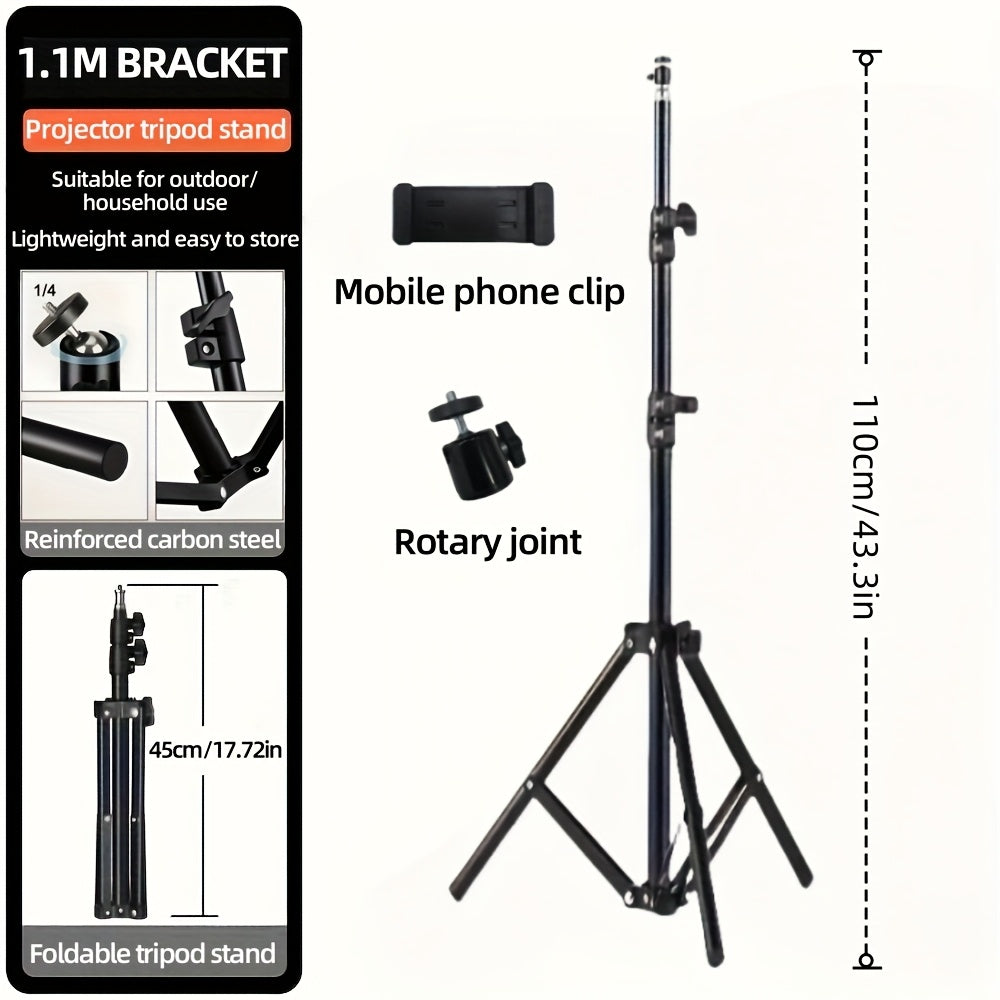 TEMU - Height Adjustable Projector Stand, 43 Inch, Projector Tripod, Phone Clamp, Sturdy Plastic Connector, Suitable For Mounting Cameras,