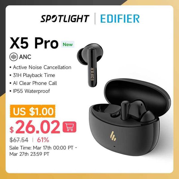 Cell Phone Earphones Edifier X5 Pro active noise cancellation TWS Bluetooth earphones wireless earphones IP55 waterproof gaming mode fast ch