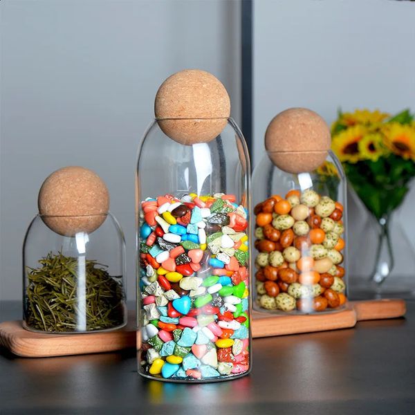 Cork stopper high borosilicate transparent glass sealed jar kitchen food grain storage jar tea jar candy storage jar tool 240816