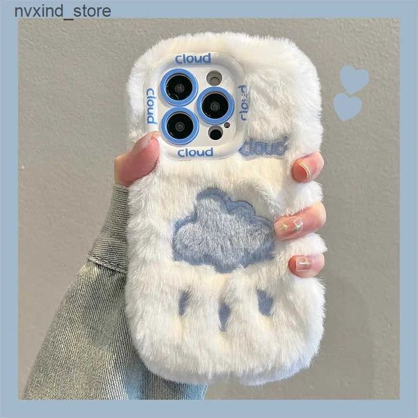 Cell Phone Cases Plush Embroidered Cloud Love Phone Case Suitable for IPhone 11 12 13 14 15 Pro Max Cartoon Fine Hole Lens Protection Case J