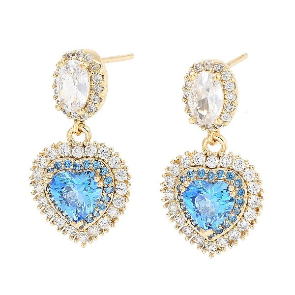 Boucles d'oreilles pendantes en laiton et verre bleu ciel