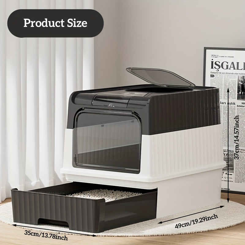 TEMU Foldable Enclosed Cat Litter Box With Drawer And Lid - Top Entry Pet Toilet, Odor-proof And Leak-proof, Lightweight And Portable Cat Bathroom