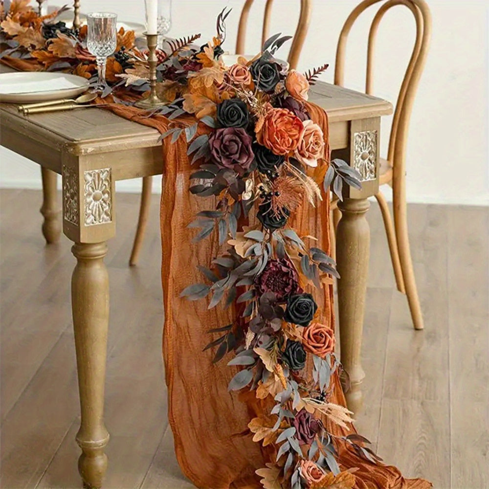 TEMU -5.9ft Vintage Eucalyptus Garland With Rose Peony Flowers - Burgundy Artificial Flower Garland For Wedding Arch, Table, Backdrop, Wall Decor -