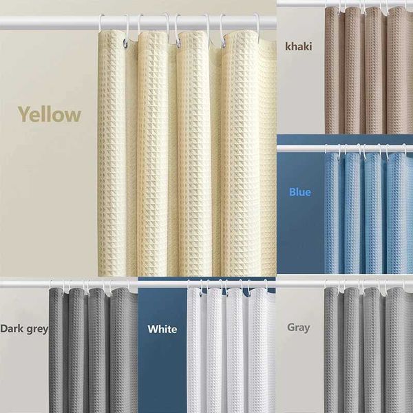 Thickened Waffle Solid Color Shower Curtain Non-porous Double-sided Waterproof and Mildew Shading Suitable for Toilet Bathroom M240824