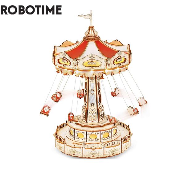 Christmas Decorations Robotime Rokr Swing Ride DIY Music Box Architecture Block Entertainment Park Series Children Adult Gifts Easy Assembly