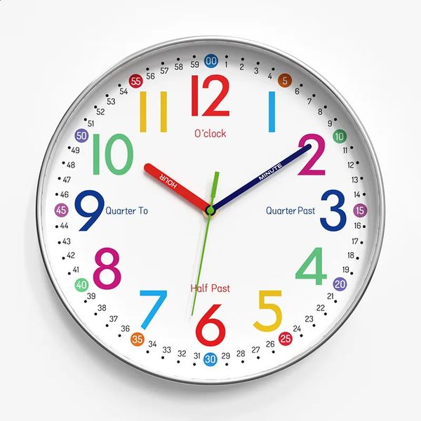 12 Inch Early Education Wall Clock Cartoon Childrens Time Management Quartz Home Hanging Silent 30CM 250108