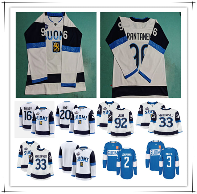 2025 Four 4 Nations Finland Ice Hockey Jerseys Aleksander Barkov Mikael Granlund Sebastian Aho Patrik Laine Olli Maatta Mikko Rantanen Esa Lindell A