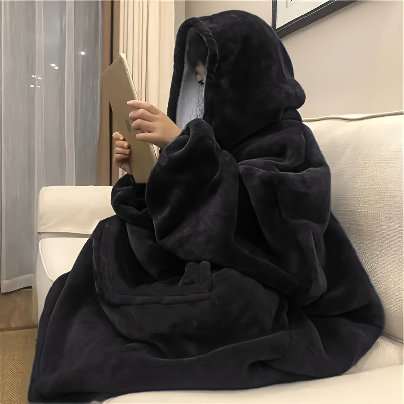 TEMU Wearable Blanket Sweatshirt, Long Blanket Hoodie, Thick Flannel Navy Blue Blanket With Sleeves For Adult Women Teenagers Teens