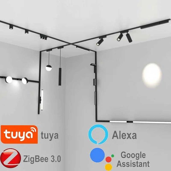 Zigbee Tuya Smart Home Magnetic Track Light Fixture Spotlights Dimmable Ultrathin Rail Spot LedAssistant Alexa 48V Ceiling LampsCL240730
