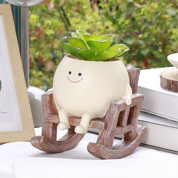 Rocking Chair Flower Pot Resin Patio Decorative Succulent Planter Garden Craft Ornament 250211