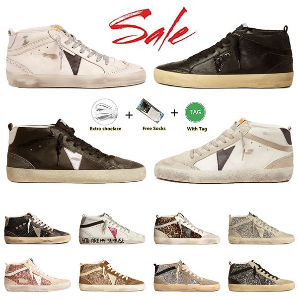 Womens Mens Mid Star Designer Casual Shoes Black Nappa Suede Flash Silver Metallic White Glitter Laces Print Pony Skin Handmade Canvas Train