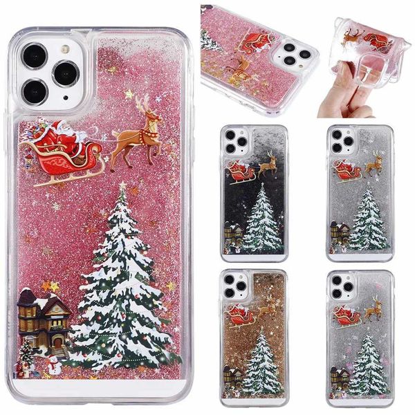 Merry Christmas Phone Case for iPhone 15 14 12 11 13 Pro Max 11 Pro Dynamic Quicksand Glitter Back Cover Y241031