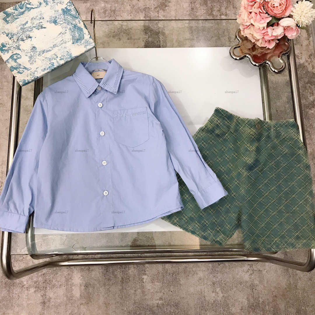 Top baby Tracksuits Simple solid color boys shirt set autumn kids designer clothes Single-breasted shirt and Jeans A679X19N170