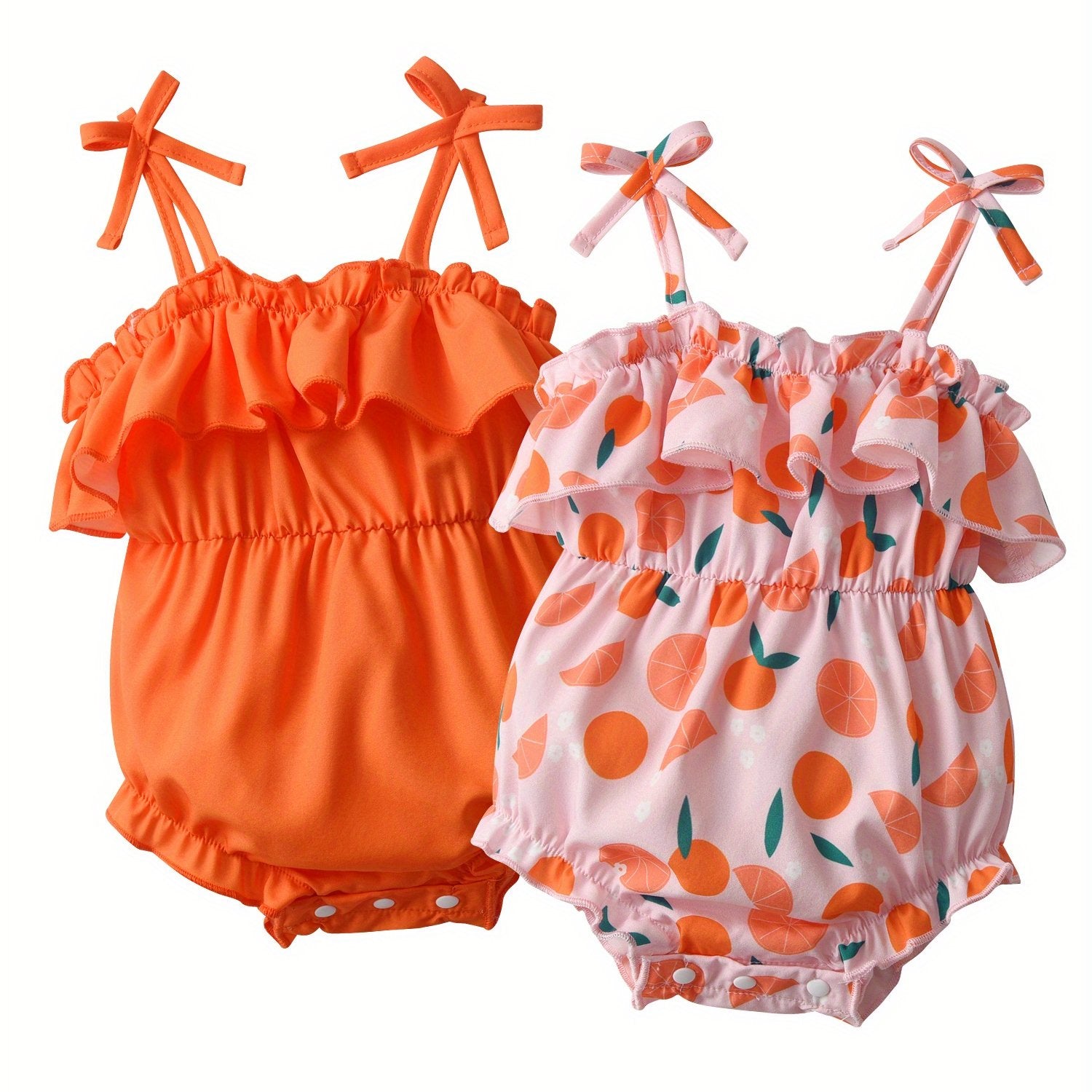 TEMU Summer Newborn Baby Girls Rompers Bodysuits 2pcs Clothes Ruffles Sleeveless Sling Jumpsuit Girls Daily Clothing, Perfect For Outdoor, Clothes,