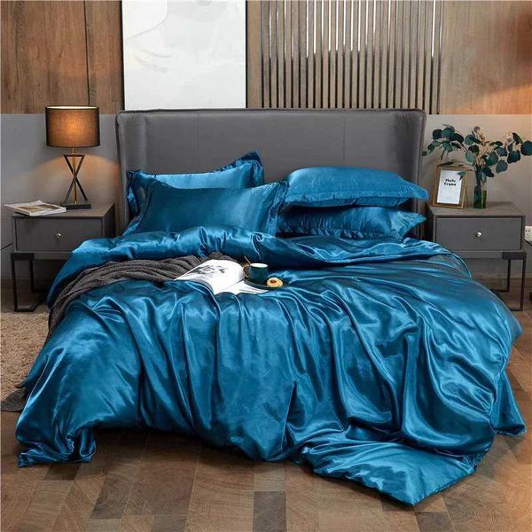Mulberry Duvet Cover Set, 4Pcs 25 Momme Silk Bedding Sheet Set with 2 Pillowcases, Solid Color Bedclothes Y240730