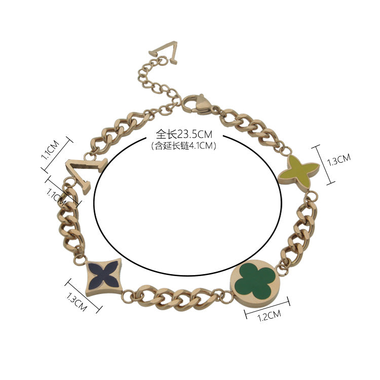 charm bracelets designer jewellery luxury love bangles for mens lvs womens bijoux cjewelers V letter black yellow green oil four leaf flower bracele