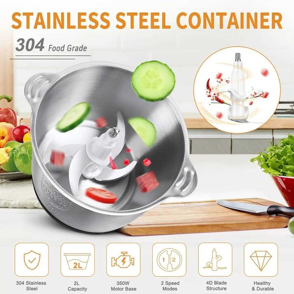 Electric Meat Grinder Stainless Steel Food Processor Chopper Kitchen Utensils Vegetable and Fruit Chopper Household Grinder Bkl240806