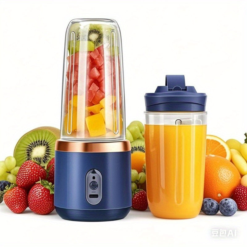 TEMU 2-in-1 Portable Usb- Double Cup Juicer & Blender Set With 1500mah Battery, 21000 Rpm Motor, Dual Cups + Main Unit For Smoothies, , Blending -