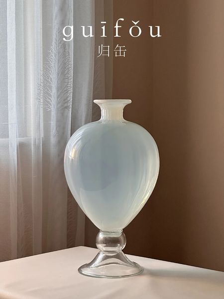 White jade vase entrance decoration glass lamp water plant entrance decoration 241204