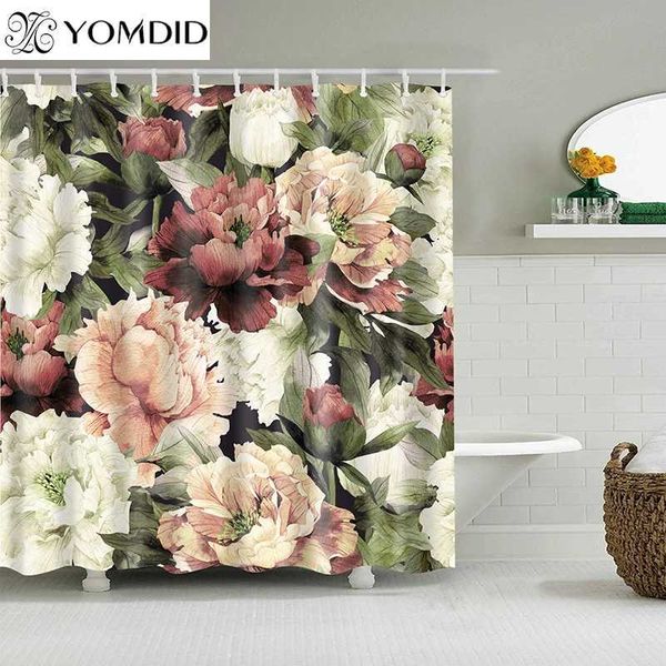 3D Flowers Pattern Shower Curtains Vintage Bath Curtain With Hooks Polyester Fabric Cloth Printing Curtain for Bathroom cortinas Y240815