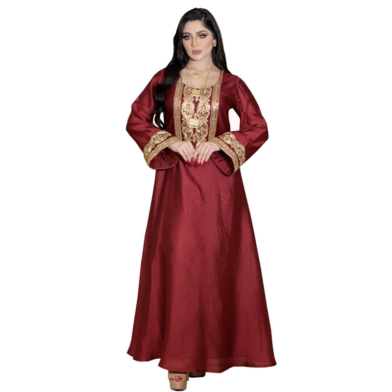 2023 Ethnic Clothing Casual Dresses Fashion Muslim Women Clothing Vintage Ethnic Sequined Gold Thread Hijab Dress Moroccan Caftan Dubai Turkey Oman