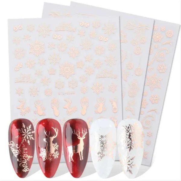 Festive Christmas Self-Adhesive Nail Decal Stickers with Snowflake Snowman Santa Claus Tree Rose - Golden Winter Nail Art DeT250110