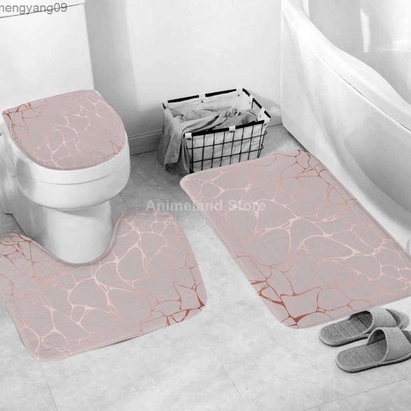 Shower Curtains Pink Crack Shower Curtains Fashion Bathroom Curtain Bath Sets Toilet Cover Mat Non-Slip Washroom Rug Set Modern 180x180cm Ho