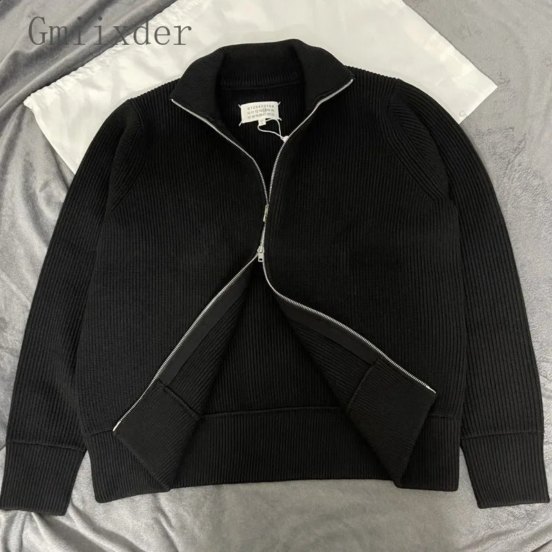 Gmiixder Twoway Zipper High Collar Cardigan Wool Jacket Korean Version Winter Trendy Knitted Sweater Aesthetic 241217