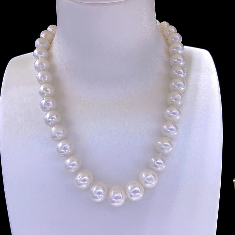 Natural freshwater large pearl necklace 14-15mm50cm long S925 Silver buckle gift for women Jewellery Fashion and atmosphere