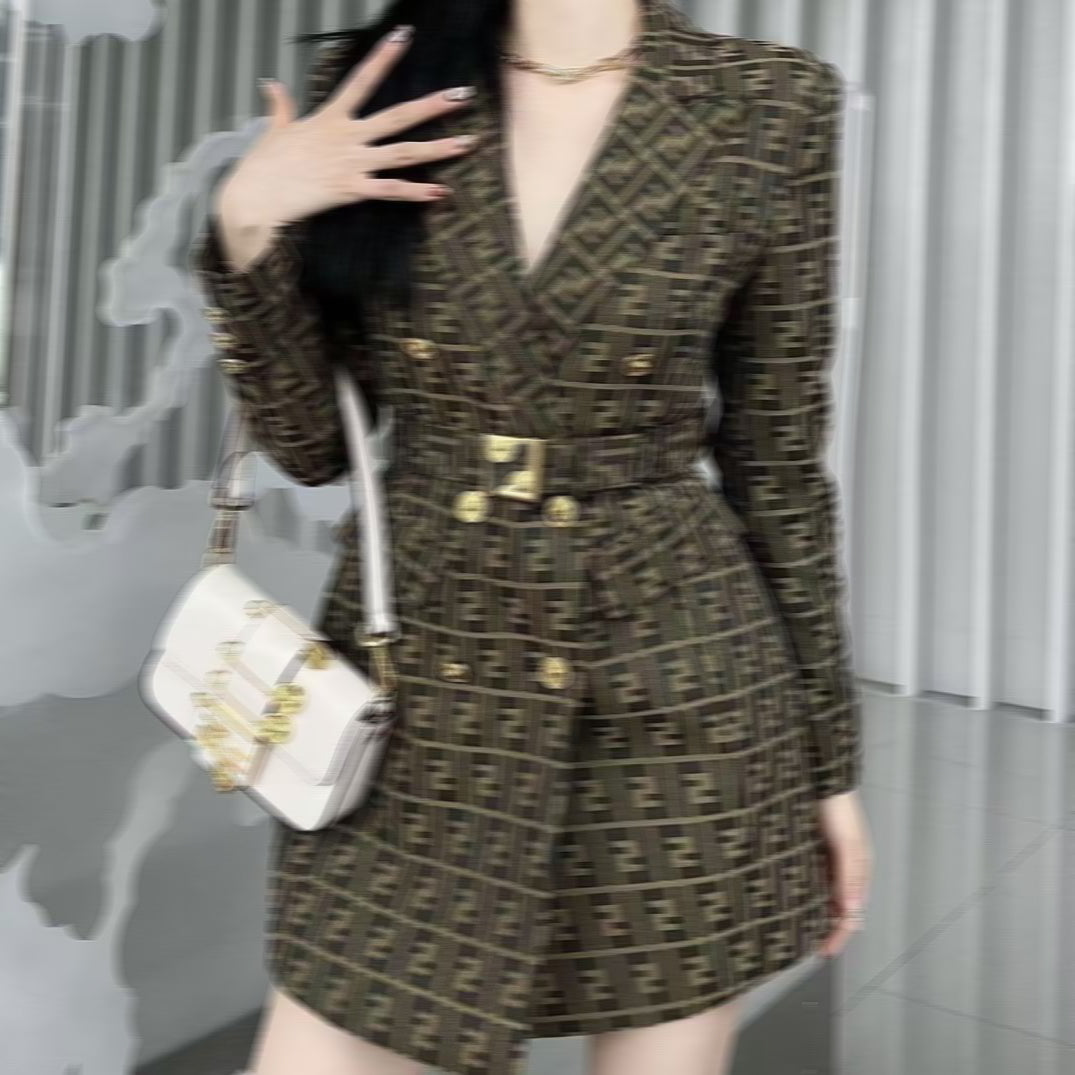 New autumn and winter fashion women&#039;s jacket full letter jacquard retro V-neck top women&#039;s luxurious high-quality belt design women&#039;s