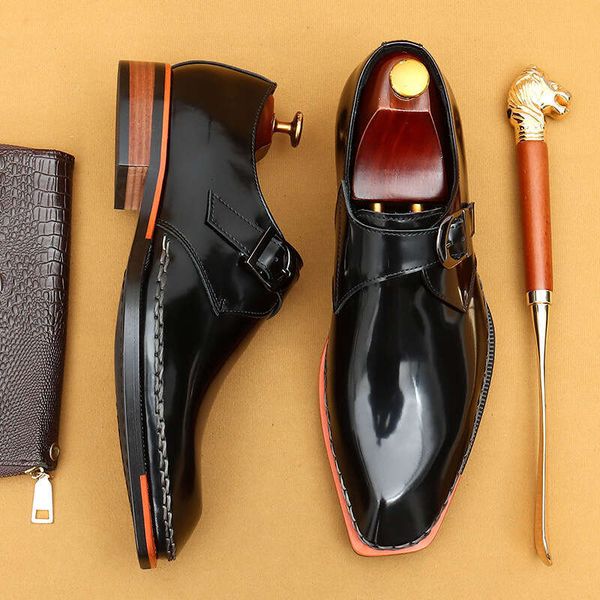 Mengke Leather High Grade, Lacquer Leather, Shiny Face, Men&#039;s Shoes, British Buckle, Business Casual Dress