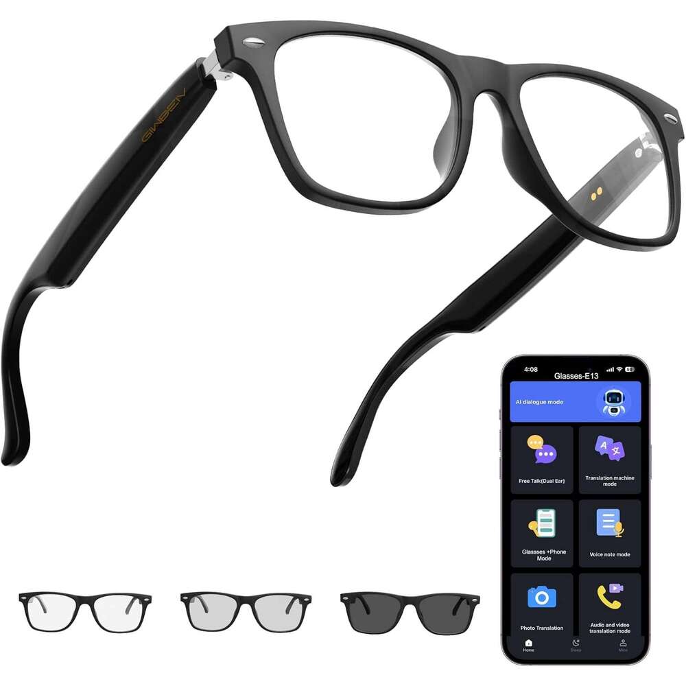 AI Translation Smart Glasses Chat GPT for Men Women, Bluetooth Sunglasses with Translator 164 Languages and Color-Change Lens, Music Playback Hands-
