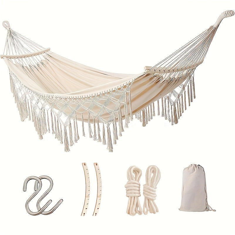 TEMU Extra-wide Thickened Canvas Outdoor Hammock, Brazilian Lace Tassels For 2 People, Luxurious Hammock For Two, Rocking Chair, Suitable For Beach,