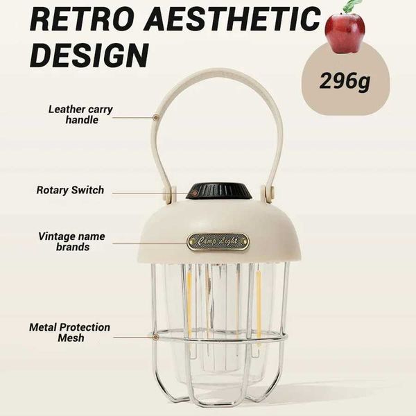 New Arrival Retro portable cam light 2000mAh outdoor Kerosene retro camping light 3-light mode tent light for hiking in the courtyard Z24112