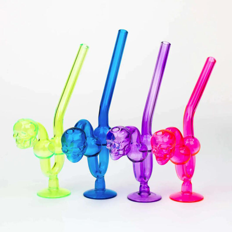 Smoking Pipes Skull head Colorful Glass Oil Burner Pipe 3 Bubble Chamber Hand Pipe